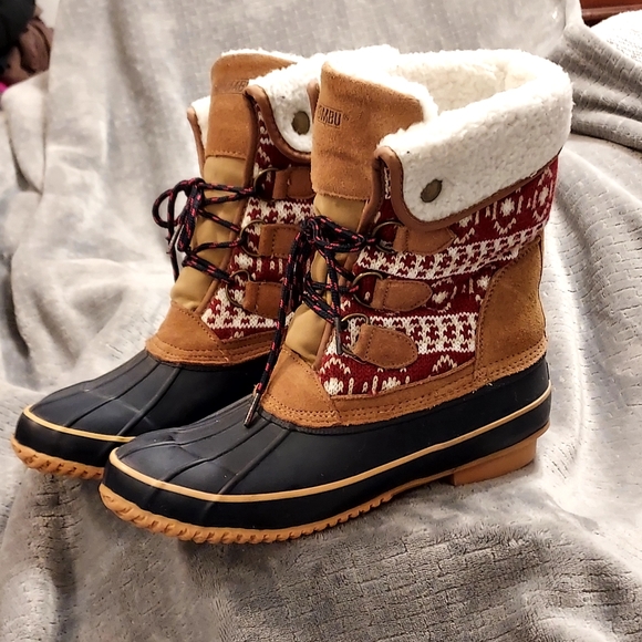 Khombu Maya Waterproof Snow Boots Red Blue 9 EUC - Picture 3 of 13